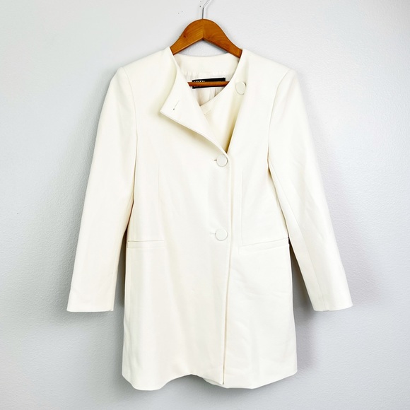 ZARA Ivory Cream Double-Breasted Button Down Round Neck Frock Coat - Picture 6 of 7